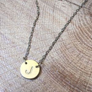 Letter J stamped Charm Necklace